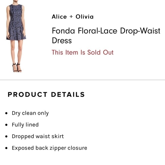 ALICE + OLIVIA FONDA SLEEVELESS DROP WAIST DENIM FLORAL APPLIQUE MINI DRESS - Picture 3 of 16